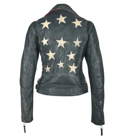Mauritius Women's Blue Christy Rf Star Detail Leather Jacket, Navy