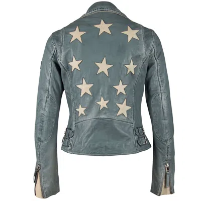 Mauritius Women's Blue Christy Rf Star Detail Leather Jacket, Winter Sky