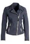 Mauritius Women's Nubuck Leather Biker Jacket In Navy In Blue