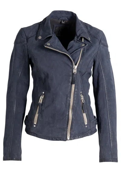 Mauritius Women's Nubuck Leather Biker Jacket In Navy In Blue