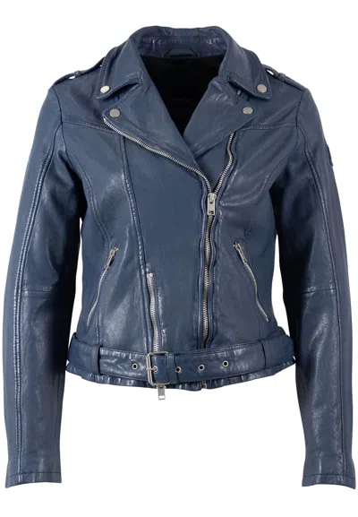Mauritius Women's Blue Wild Rf Leather Jacket, Indigo