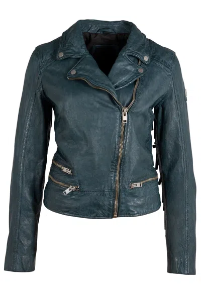 Mauritius Women's Blue Zoe Rf Leather Jacket, Teal