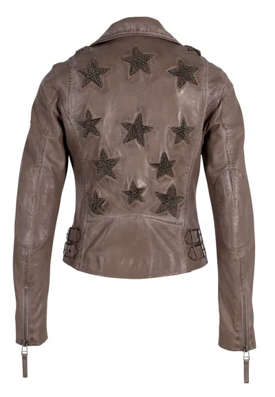 Mauritius Women's Brown Christy Rf Star Detail Leather Jacket, Cozy Taupe