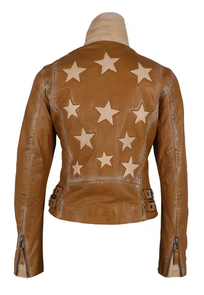 Mauritius Women's Brown Christy Rf Star Detail Leather Jacket, Honeycomb