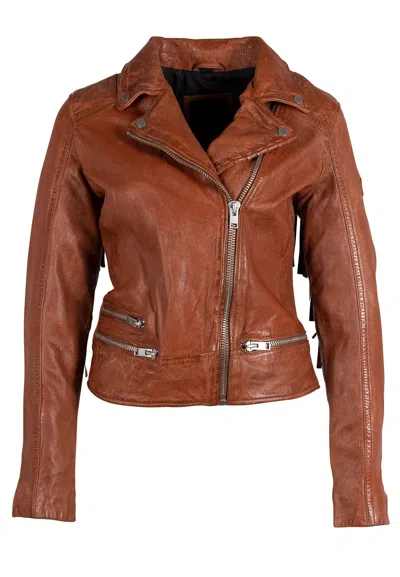 Mauritius Women's Brown Zoe Rf Leather Jacket, Burnt Orange