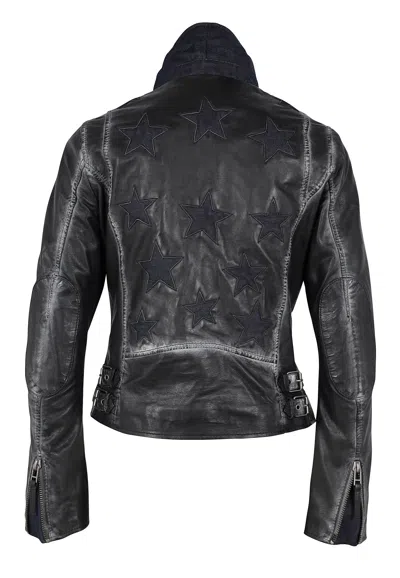 Mauritius Women's Christy Rf Star Detail Leather Jacket, Black Denim