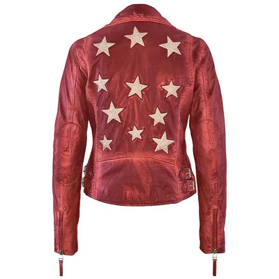 Mauritius Women's Christy Rf Star Detail Leather Jacket - Red In Burgundy