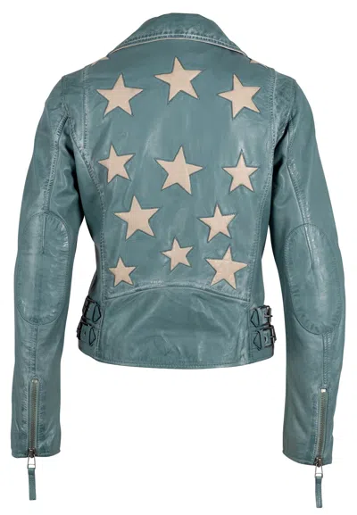 Mauritius Women's Christy Rf Star Detail Leather Jacket - Sea Green