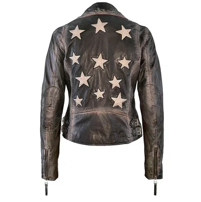 Mauritius Women's Christy Rf Star Detail Leather Jacket - Vintage Black In Multi
