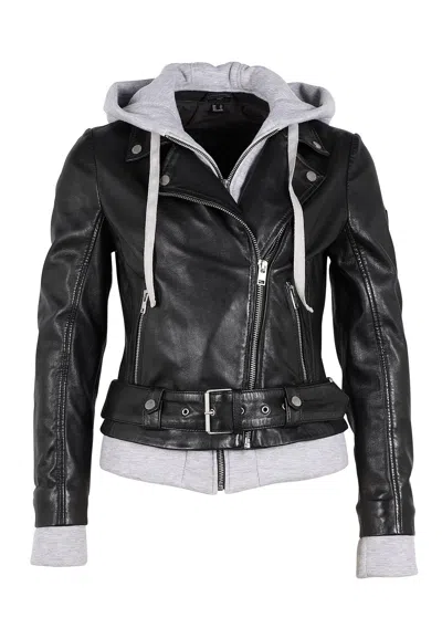 Mauritius Women's Freda Leather Jacket, Black & Grey