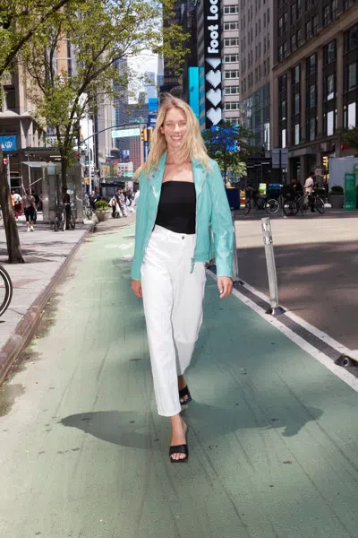 Mauritius Women's Green / Blue Louzia Rf Leather Jacket, Aqua In Green/blue