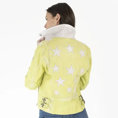 Mauritius Women's Green Christy Rf Star Detail Leather Jacket, Limeade In Yellow