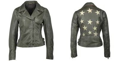 Mauritius Women's Green Christy Rf Star Detail Leather Jacket, Olive