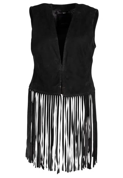 Mauritius Women's Katy Fringe Leather Vest, Black