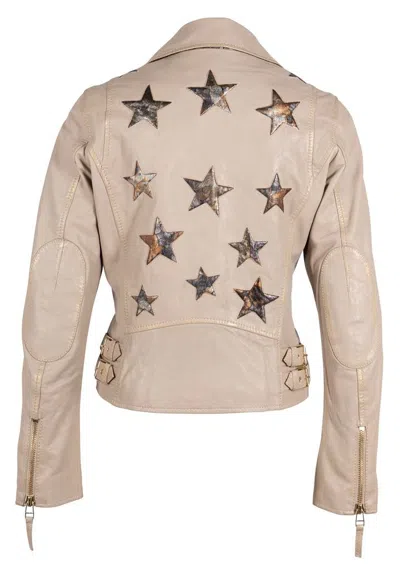 Mauritius Women's Neutrals Christy Rf Star Detail Leather Jacket, Marble In Black