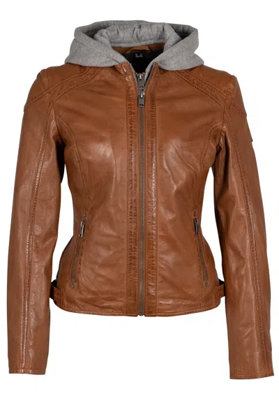 Mauritius Women's Neutrals / Yellow / Orange Allice Rf Leather Jacket, Cognac In Yellow/orange