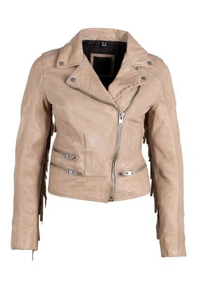Mauritius Women's Neutrals Zoe Rf Leather Jacket, Beige In Beige/black