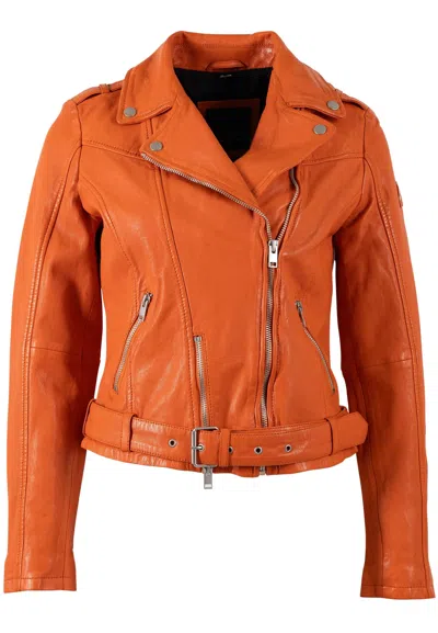 Mauritius Women's Orange Wild Rf Leather Jacket, Spice