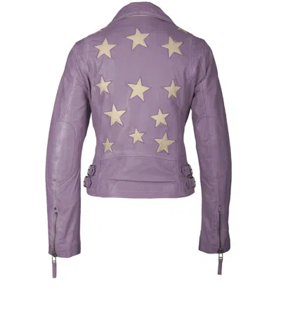 Mauritius Women's Pink / Purple Christy Rf Star Detail Leather Jacket, Digital Lavender In Pink/purple