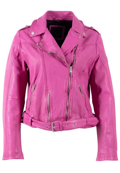 Mauritius Women's Pink Wild Rf Leather Jacket, Electric Fuchsia