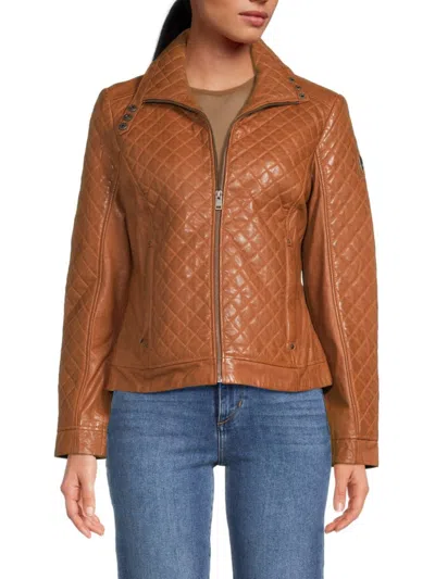 Mauritius Women's Yellow / Orange Breana Cf Leather Jacket, Burnt Orange