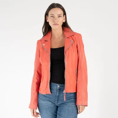 Mauritius Louzia Leather Moto Jacket In Coral In Red
