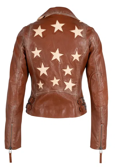 Mauritius Women's Yellow / Orange Christy Rf Star Detail Leather Jacket, Burnt Orange In Yellow/orange