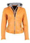Mauritius Women's Yellow / Orange Finja Rf Leather Jacket, Apricot Crush In Yellow/orange