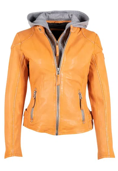 Mauritius Women's Yellow / Orange Finja Rf Leather Jacket, Apricot Crush In Yellow/orange