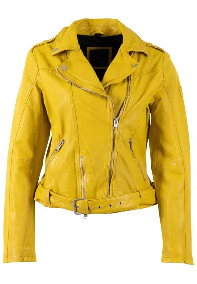 Mauritius Women's Yellow Wild Rf Leather Jacket - Amber Haze