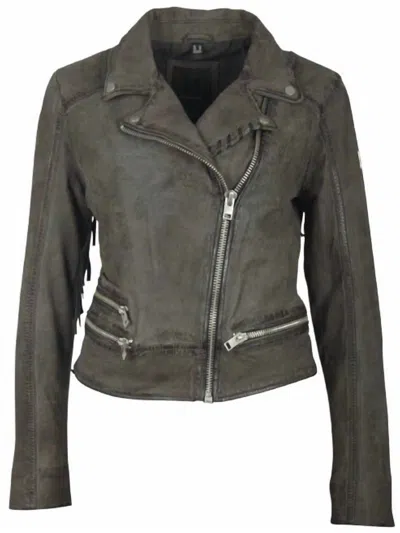 Mauritius Women's Zoe Leather Fringe Jacket In Dark Grey