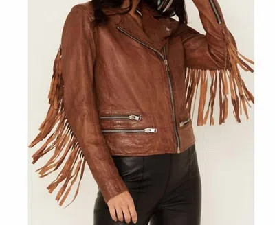 Mauritius Zoe Fringe Leather Jacket In Cognac