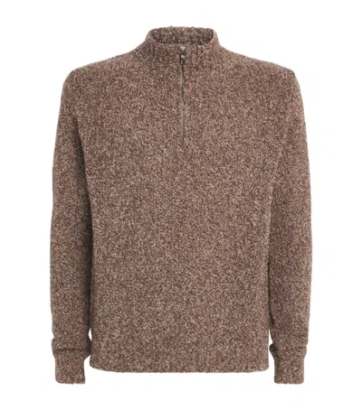 Maurizio Baldassari Cashmere-silk Bouclé Quarter-zip Sweater In Brown