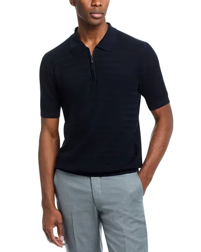 Maurizio Baldassari Chevron Stitch Quarter Zip Polo Sweater In Dark Navy