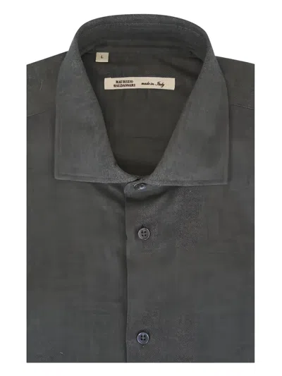 Maurizio Baldassari Herringbone Flannel Shirt In Gray