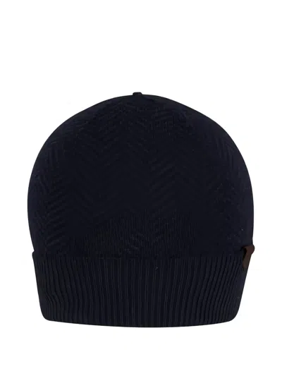 Maurizio Baldassari Herringbone Knit Beanie Hat In Black