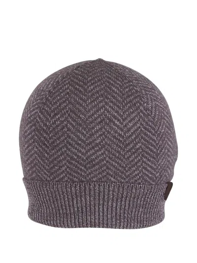 Maurizio Baldassari Herringbone Ribbed Beanie Hat In Gray