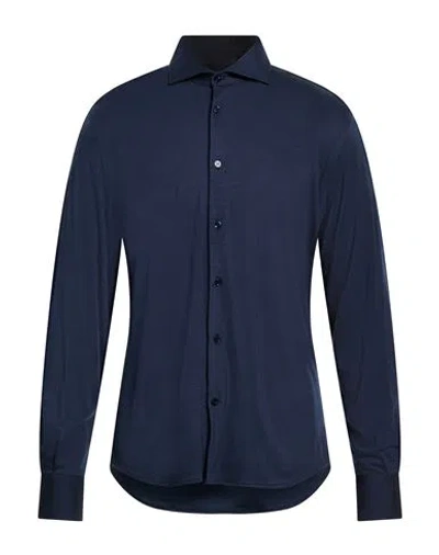 Maurizio Baldassari Man Shirt Midnight Blue Size M Virgin Wool