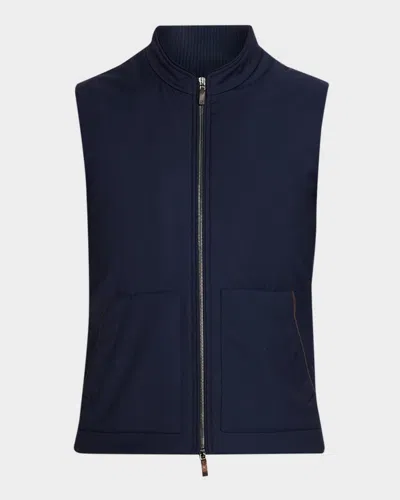 Maurizio Baldassari Wool Stretch Flannel Channel Quilt Vest In Blue