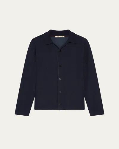 Maurizio Baldassari Men's Herringbone Knit Overshirt In Blue