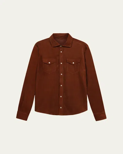 Maurizio Baldassari Men's Leather Western Overshirt In Brown