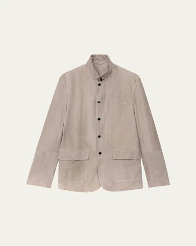 Maurizio Baldassari Men's Suede Five-snap Jacket In Neutral