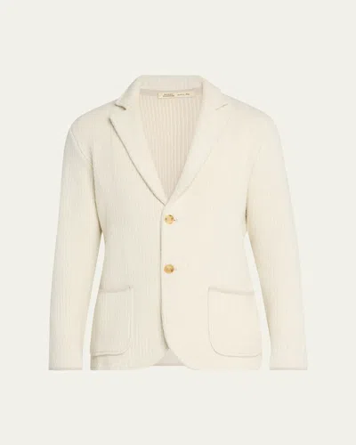 Maurizio Baldassari Men's Wool-blend Rib Contrast-trim Cardigan In White