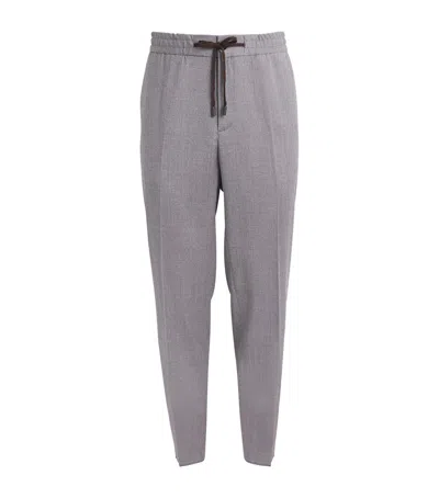 Maurizio Baldassari Stretch-virgin Wool Drawstring Trousers In Grey