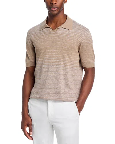 Maurizio Baldassari Tonal Stripe Knit Polo Shirt In Brown