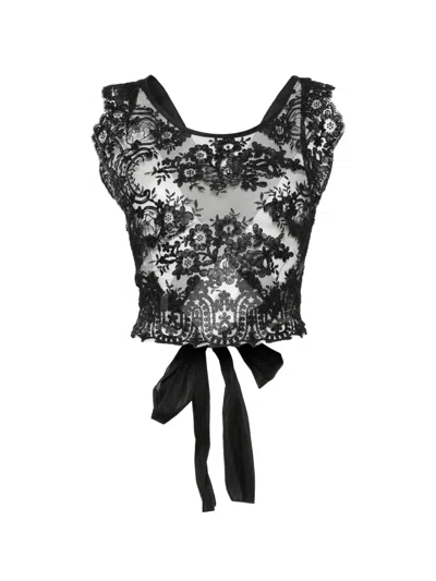 Maurizio Braschi Lace Tie-back Top In Black