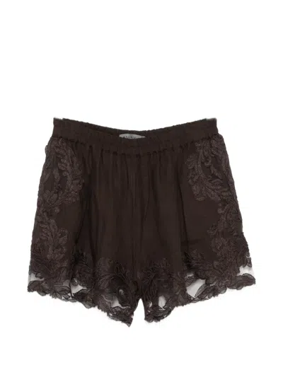 Maurizio Braschi Lace-trim Shorts In Brown