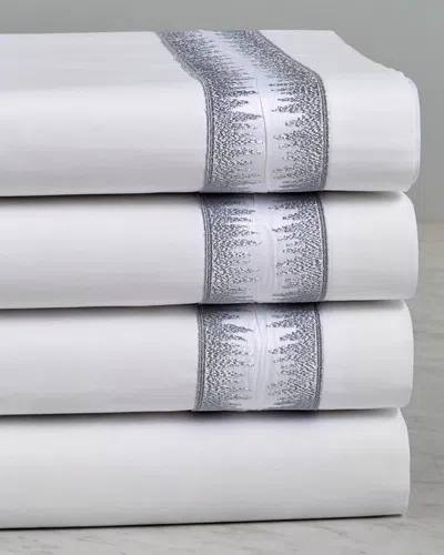 Maurizio Italy Jaws Embroidered Sheet Set In White