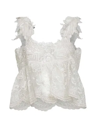 Maurizio Lace-embroidered Lace-up Top In White