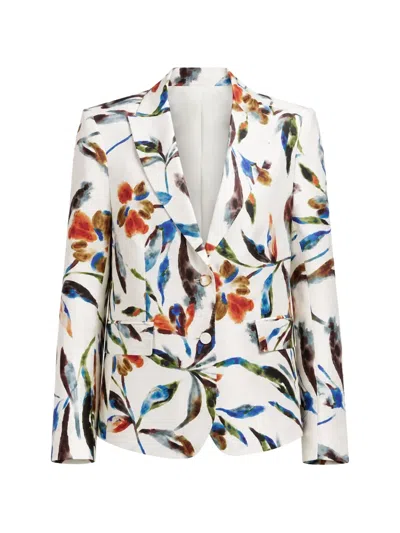 Maurizio Massimino Floral-print Notched-lapel Blazer In White